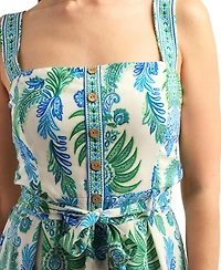 Bcx Women's Poplin Printed Button-Front Romper