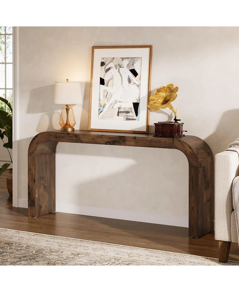 Tribesigns Solid Wood Tv Stand, 70.87-Inch Farmhouse Sofa Table with Waterfall Curved Corners for Hallway