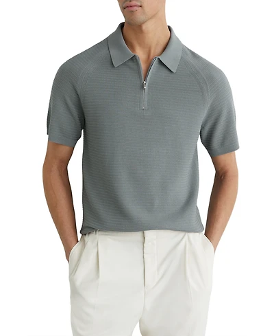 Reiss Men's Textured-Knit Half-Zip Polo Shirt
