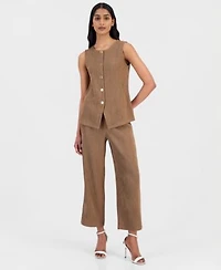 Anne Klein Womens Crinkle Knit Sleeveless Button Front Top Crinkle Knit Pull On Wide Leg Pants