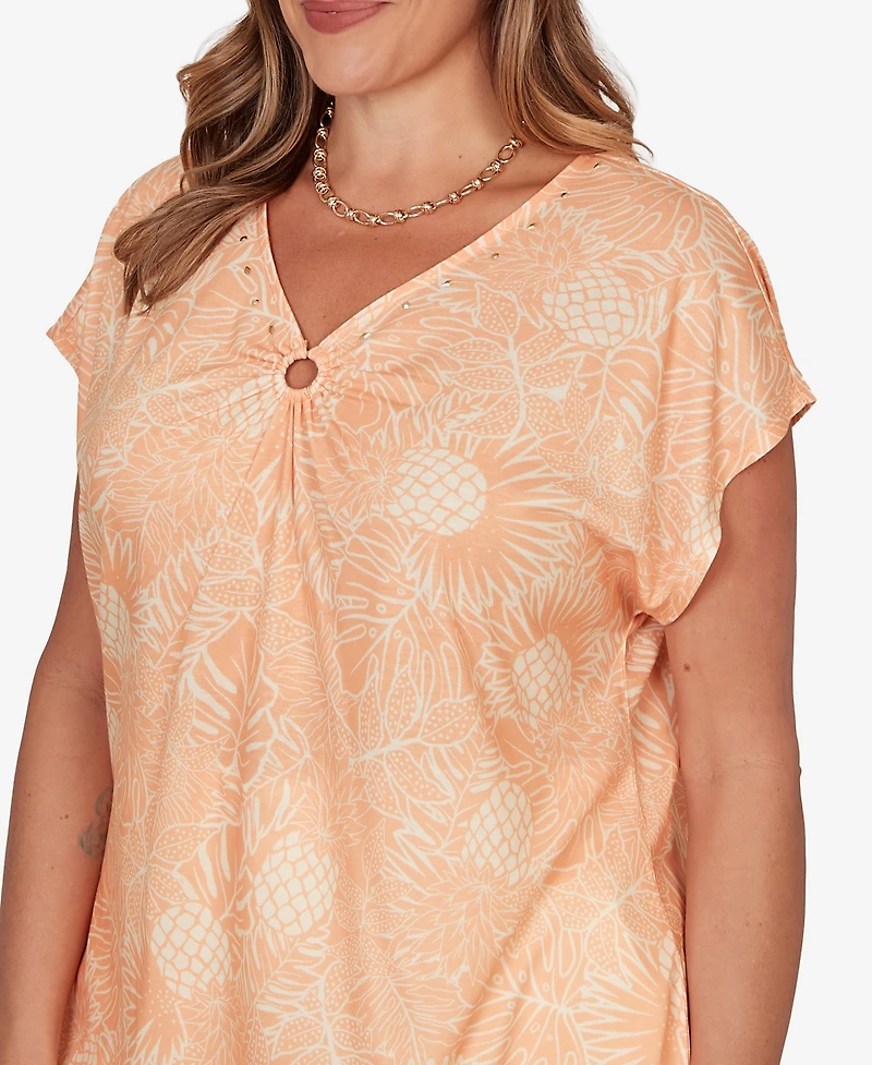 Hearts Of Palm Plus Printed V-neck Top