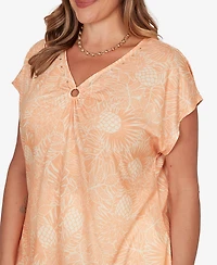 Hearts Of Palm Plus Printed V-neck Top