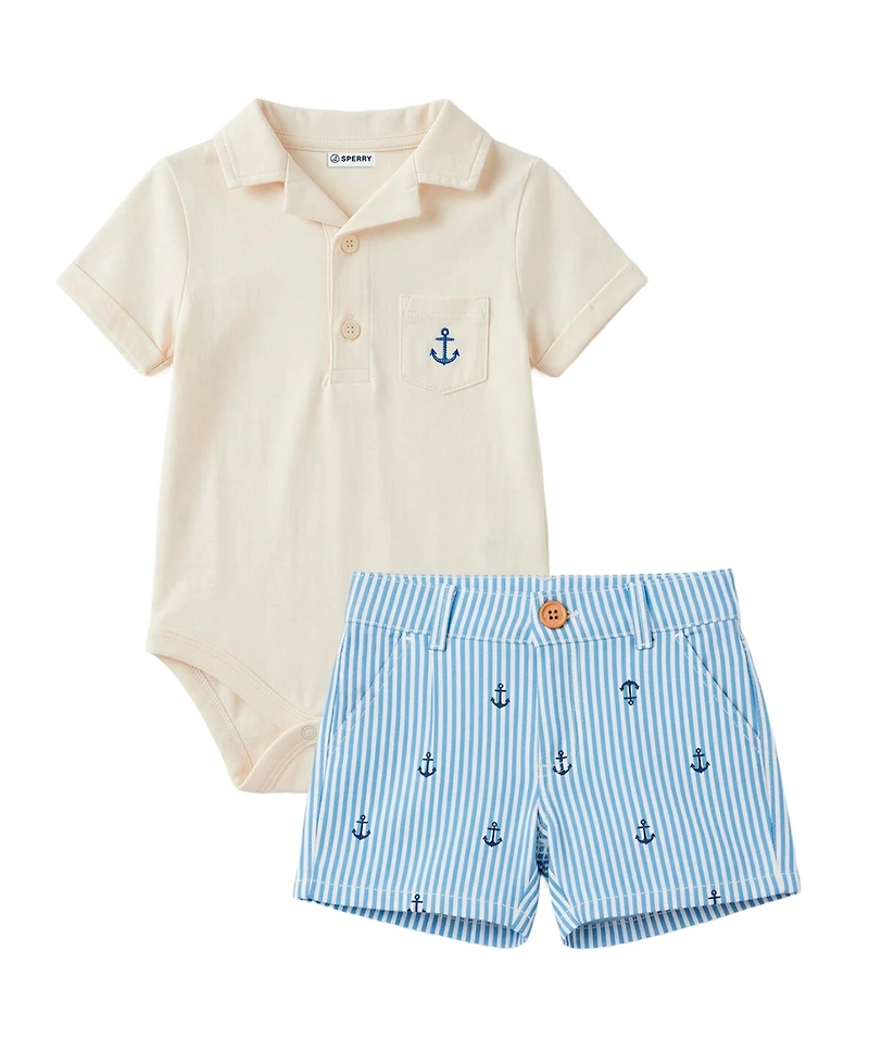 Sperry Baby Boys' Short-Sleeve Bodysuit and Pull-On Shorts, 2-Piece Set