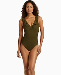 Lauren Ralph Women's Ruffle Surplice One-Piece Swimsuit