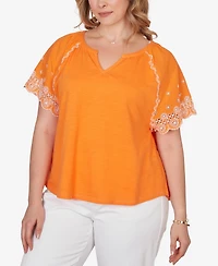 Ruby Rd. Plus Size Embroidered Sleeve Slub Knit Top