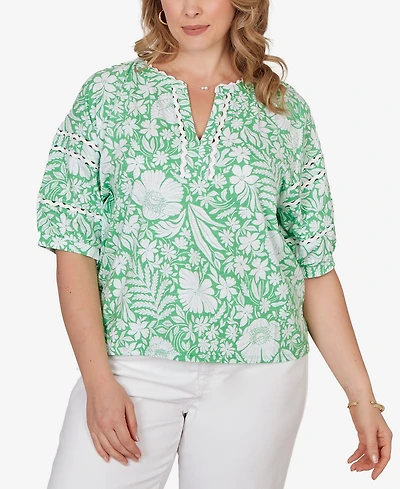Ruby Rd. Plus Tropical Floral Trim Knit Top