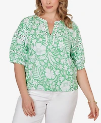 Ruby Rd. Plus Tropical Floral Trim Knit Top