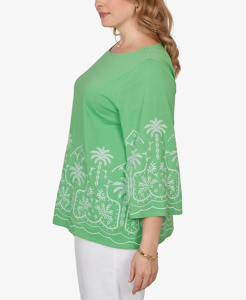 Ruby Rd. Plus Palm Tree Embroidered Knit Top