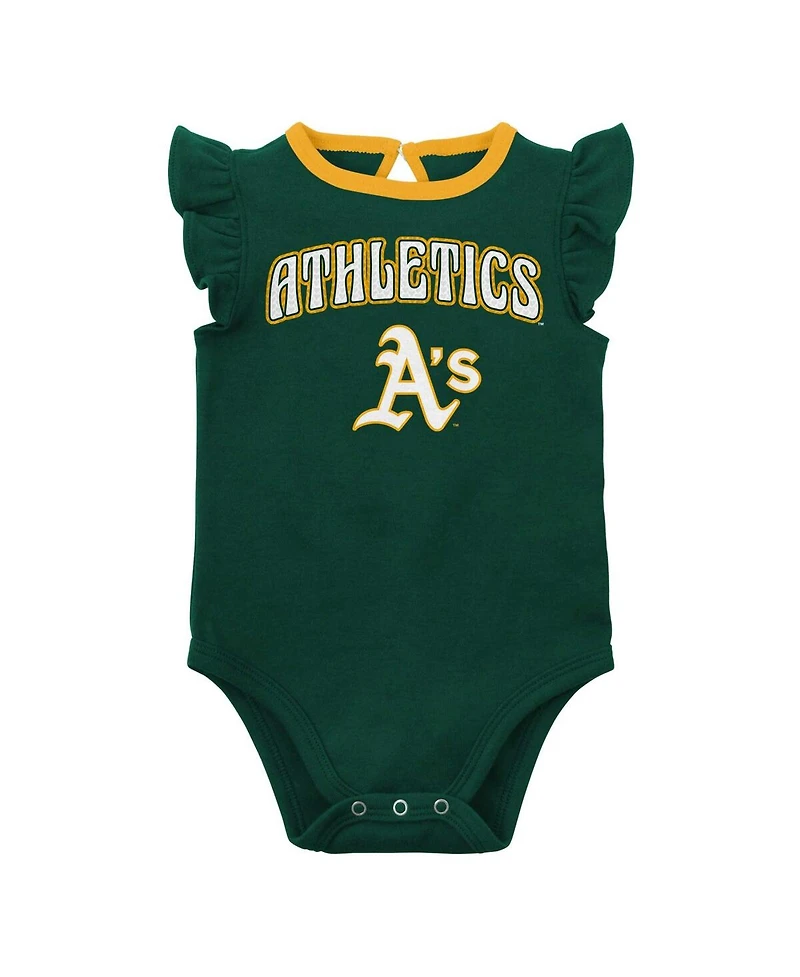 Outerstuff Baby Boys and Girls Two-Pack Green/Heather Gray Athletics Little Fan Bodysuit Set
