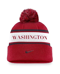 Nike Men's Red Washington Nationals Team Stripe Peak Cuffed Knit Hat with Pom