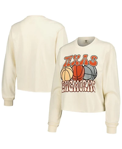 Image One Women's Natural Texas Longhorns Comfort Colors Basketball Cropped Long Sleeve T-Shirt