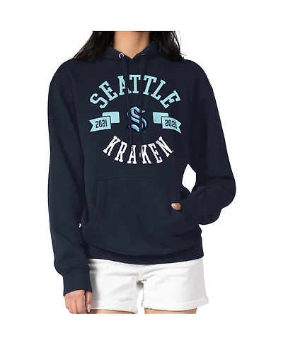 G-iii 4Her by Carl Banks Women's Navy Seattle Kraken City Graphic Fleece Pullover Hoodie