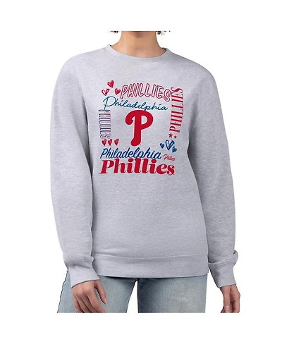 G-iii 4Her by Carl Banks Women's Heather Gray Philadelphia Phillies Collage Team Graphic Fleece Pullover Hoodie