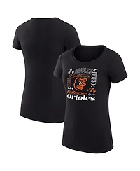 G-iii 4Her by Carl Banks Women's Black Baltimore Orioles Super-Slim Fit Lightweight Collage Team Graphic Crew Neck T-Shirt