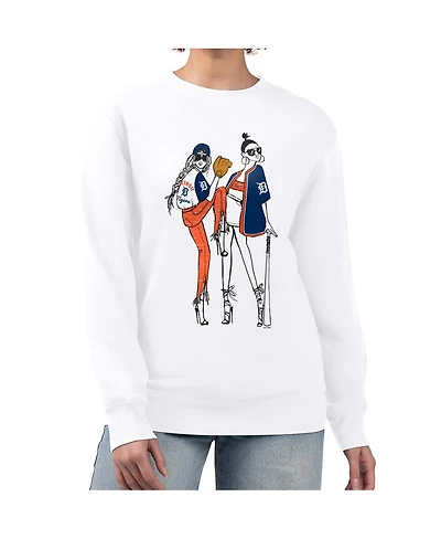 G-iii 4Her by Carl Banks Women's White Detroit Tigers Baseball Girls Fleece Pullover Sweatshirt