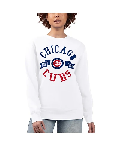 G-iii 4Her by Carl Banks Women's White Chicago Cubs Team Logo Fleece Pullover Sweatshirt