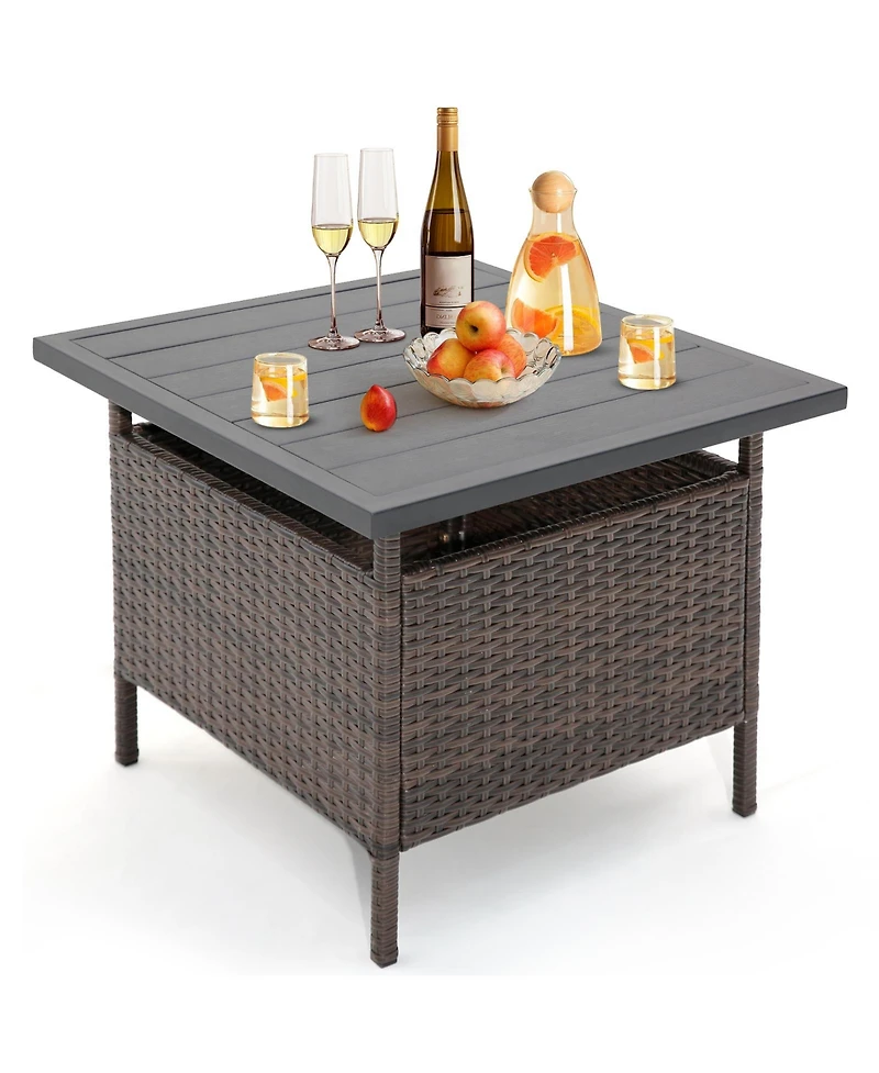 sumyeg Patio Wicker Side Table with Umbrella Hole for Yard or Poolside