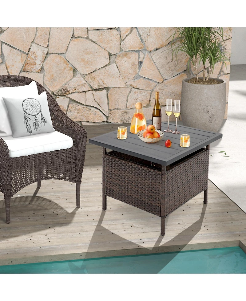 sumyeg Patio Wicker Side Table with Umbrella Hole for Yard or Poolside