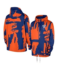 Nike Men's Blue/Orange New York Knicks Courtside Club Premium Woven Full-Zip Hooded Jacket