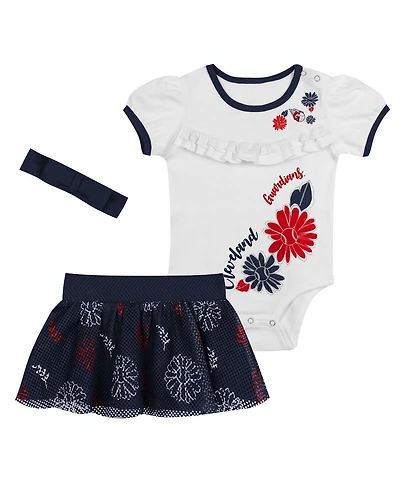 Outerstuff Newborn 3-Piece White/Navy Cleveland Guardians Sweet Catcher Bodysuit, Headband and Skirt Set