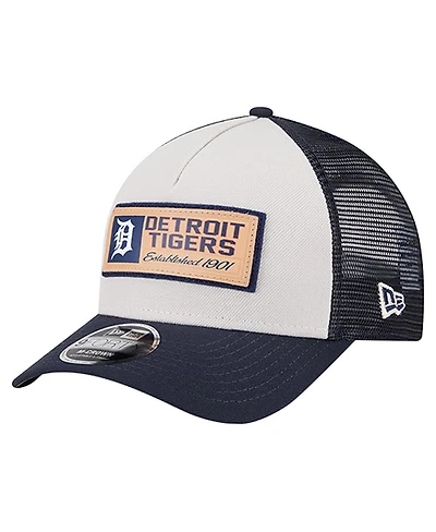 New Era Men's Stone/Navy Detroit Tigers Text A-Frame Trucker 9FORTY Hat
