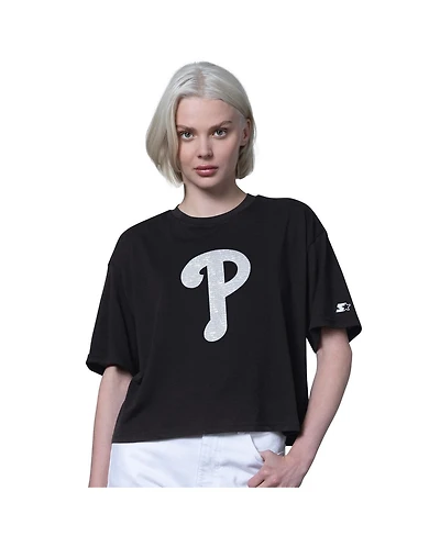 Starter Women's Black Philadelphia Phillies Holy Grail Boxy Cropped T-Shirt