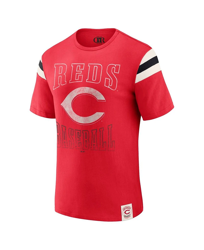 Darius Rucker Collection By Fanatics Men's Red Cincinnati Reds Distressed Sleeve Stripe T-Shirt