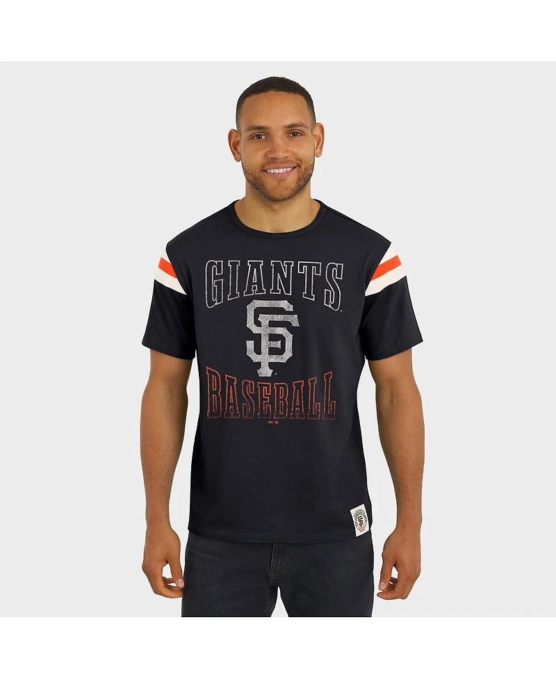 Darius Rucker Collection By Fanatics Men's Black San Francisco Giants Distressed Sleeve Stripe T-Shirt