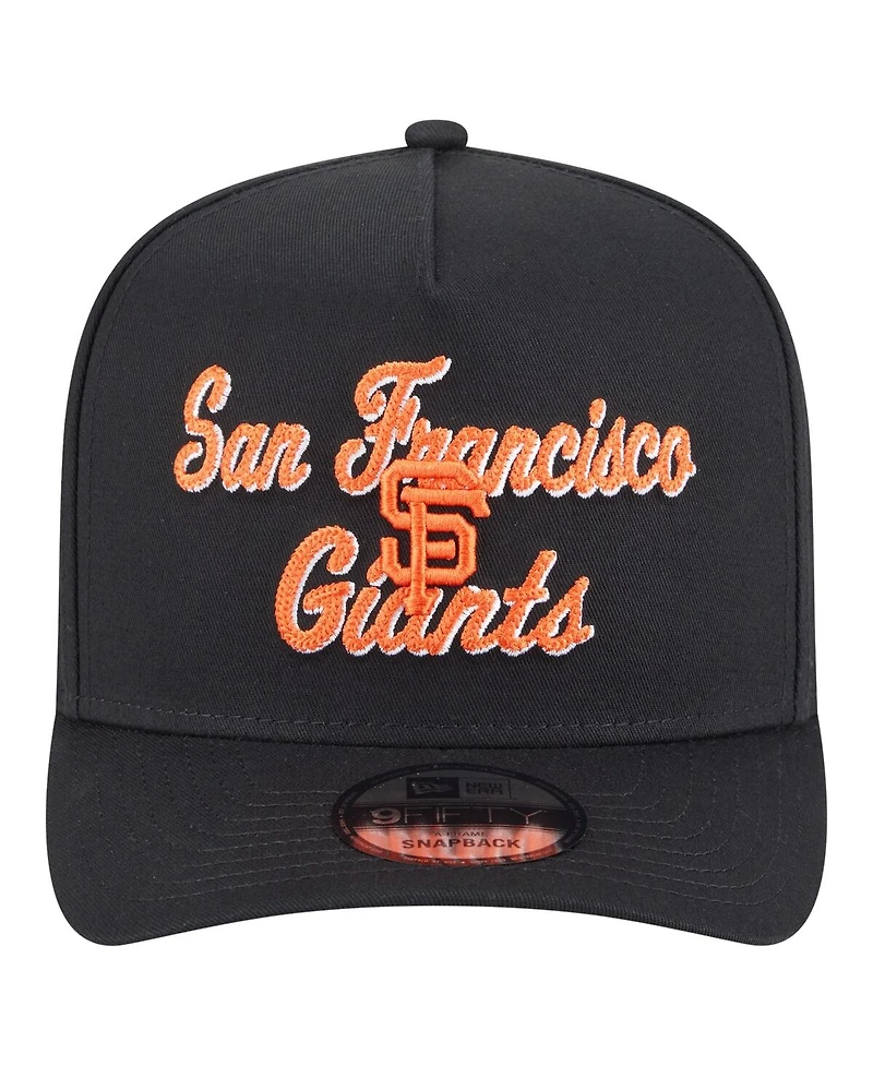 New Era Men's Black San Francisco Giants Chainstitch 9FIFTY A-Frame Snapback Hat