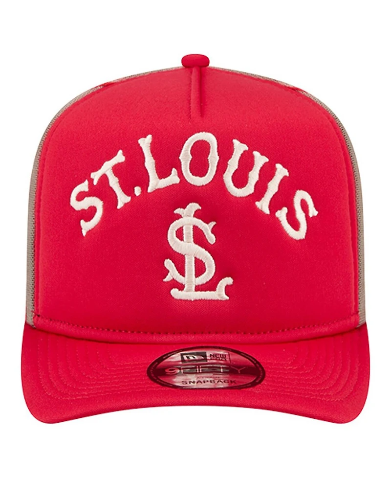 New Era Men's Red St. Louis Cardinals Vintage Arched Foam Front 9FIFTY A-Frame Adjustable Trucker Hat