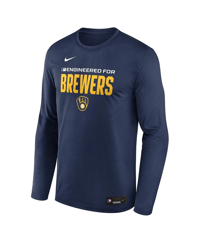 Nike Men's Navy Milwaukee Brewers Authentic Collection Legend Dri-fit Long Sleeve T-Shirt