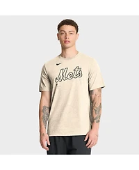 Nike Men's Natural New York Mets Wordmark Tri-Blend T-Shirt