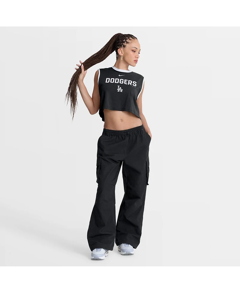 Nike Women's Black Los Angeles Dodgers Primetime Loose Dri-fit Cropped Tank Top
