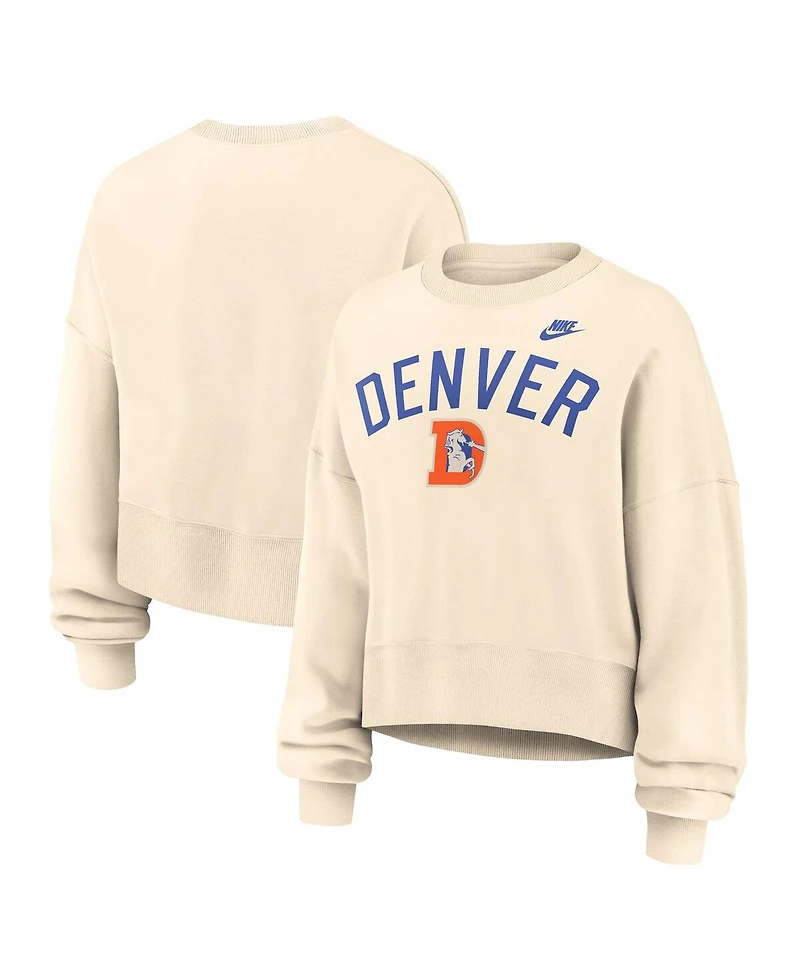 Nike Women's Natural Denver Broncos Oversized High Hip Legacy Arch Phoenix Fleece Sweatshirt