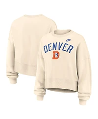 Nike Women's Natural Denver Broncos Oversized High Hip Legacy Arch Phoenix Fleece Sweatshirt