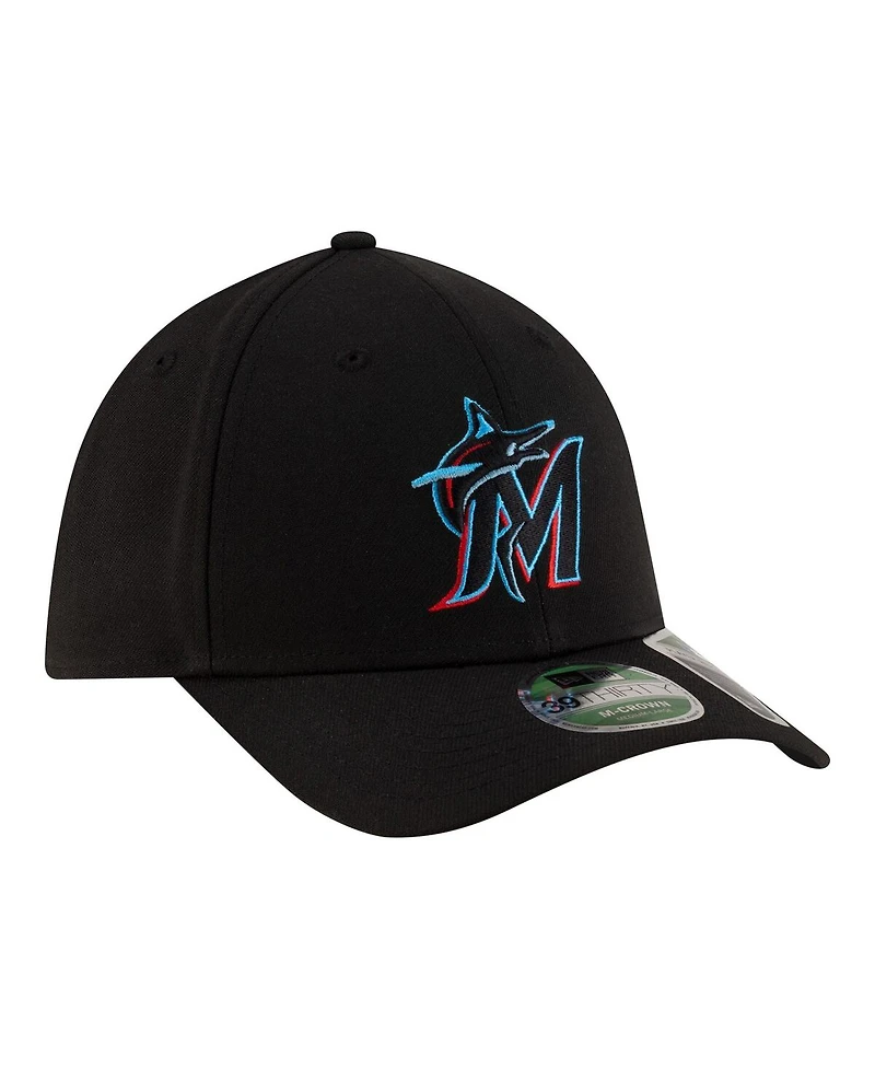 New Era Men's Black Miami Marlins Player Replica 39THIRTY M-Crown Flex Hat