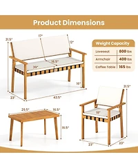 Costway 8 Pcs Wood Furniture Set with Coffee Table Seat Back Cushions for Backyard