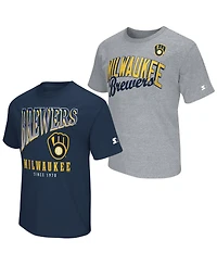 Starter Men's 2-Pack Navy/Heather Gray Milwaukee Brewers T-Shirt Set
