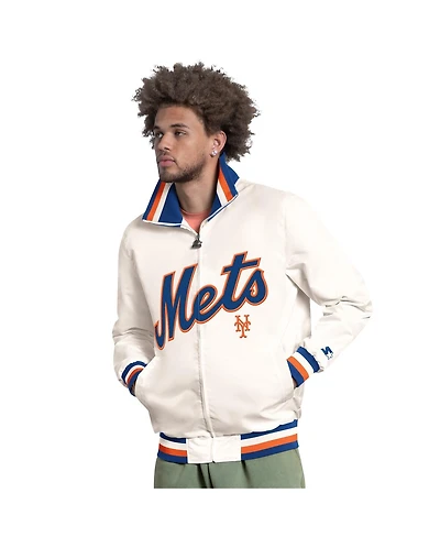 Starter Men's White New York Mets The Captain Cooperstown Logo Full-Zip Varsity Jacket