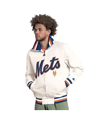 Starter Men's White New York Mets The Captain Cooperstown Logo Full-Zip Varsity Jacket