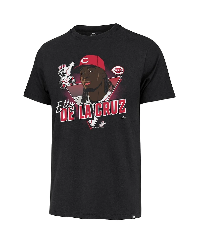 '47 Brand Men's Elly De La Cruz Black Cincinnati Reds Player Caricature Franklin T-Shirt