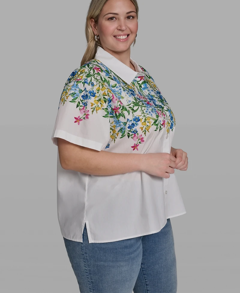 Karl Lagerfeld Paris Plus Multi-Floral Woven Collared Blouse