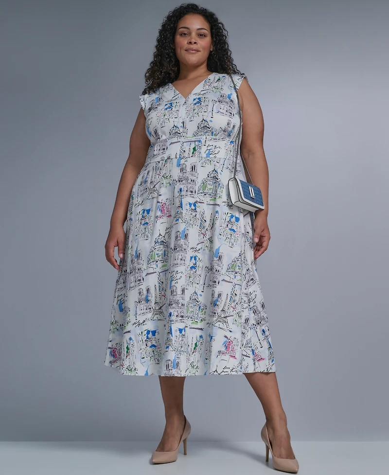 Karl Lagerfeld Paris Plus Sleeveless V-Neck Midi Dress