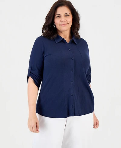 Style & Co Plus Button-Front Collar Roll-Tab Shirt, Macy's Exclusive