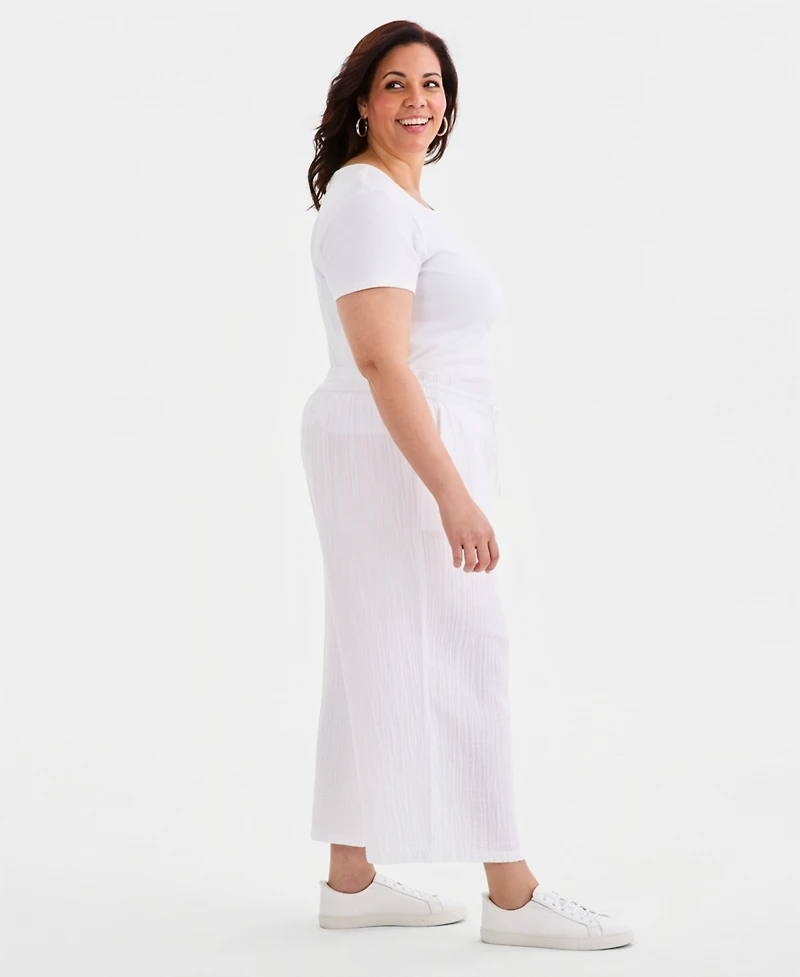 Style & Co Plus Cotton Gauze Cropped Drawstring Pants, Macy's Exclusive