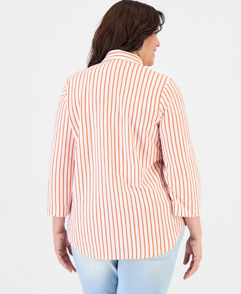 Style & Co Plus Striped Knit Roll-Tab Shirt, Macy's Exclusive