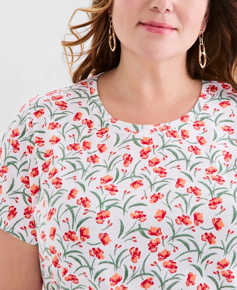 Style & Co Plus Printed Short-Sleeve Crewneck T-Shirt, Macy's Exclusive