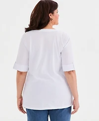 Style & Co Plus Roll-Tab Elbow-Sleeve T-Shirt, Macy's Exclusive