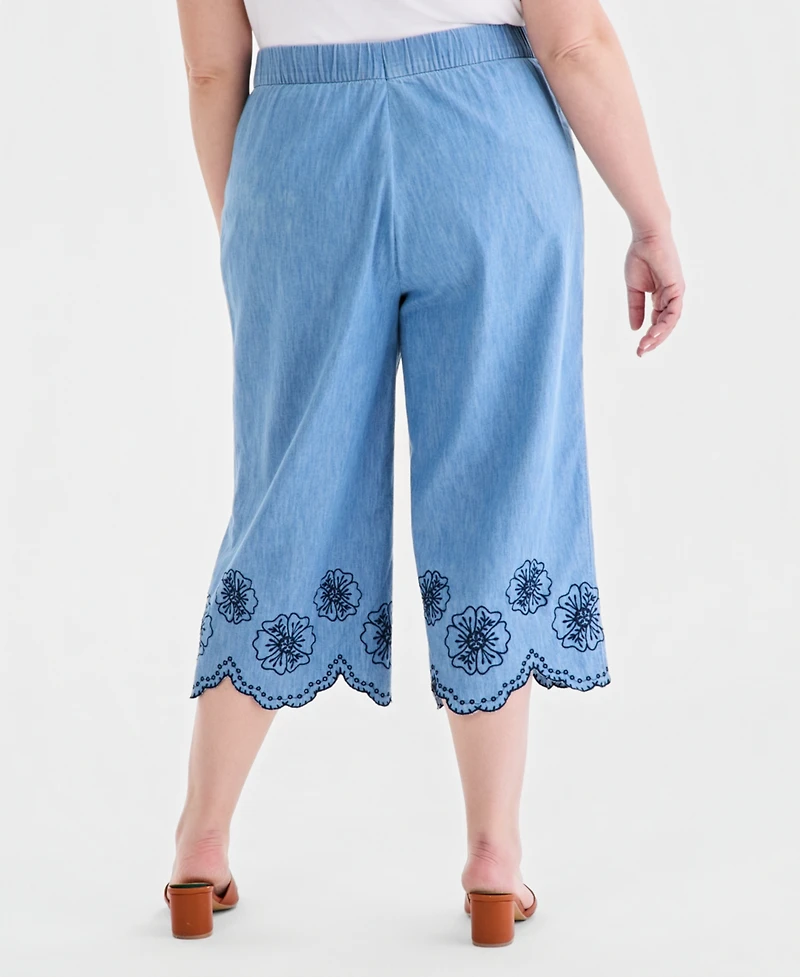 Style & Co Plus Cotton Scalloped Eyelet Capri Pants, Macy's Exclusive