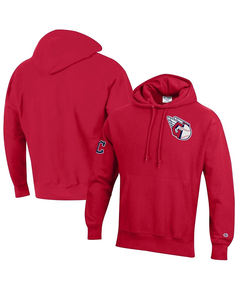 Champion Men's Scarlet Cleveland Guardians Reverse Weave Chenille Hoodie